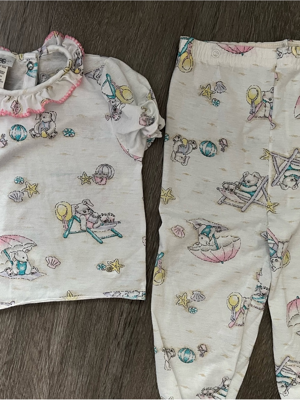 Vintage carters Kids Pajamas Set - White Pastel Beach Print
